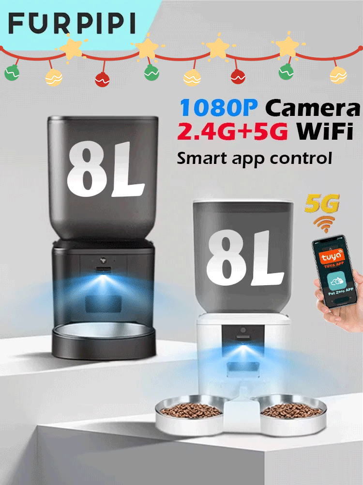 Smart Pet Feeder Camera 1080P Wifi - Furpipi 8L Smart Automatic Cat Feeders